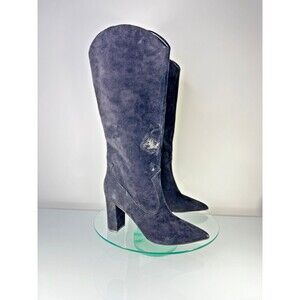 Marc Fisher Uday Knee High Boots Black Suede Leather Heel Pointed Toe